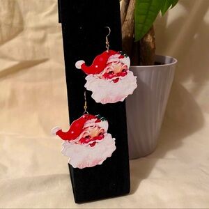 Vintage Jolly Santa Wooden Earrings